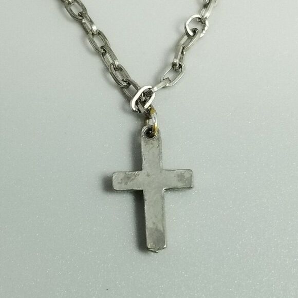 Vintage Rhinestone Cross Charm Bracelet, Silver Tone, Clasp Marked Ster - Picture 4 of 7